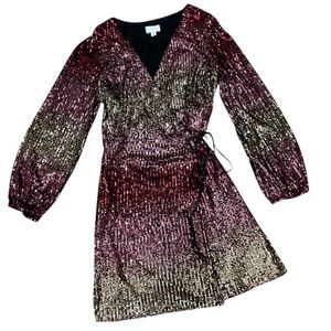 Premier Amour wrap sequins dress ombre gold red (burgandy) holiday party 16 NWT